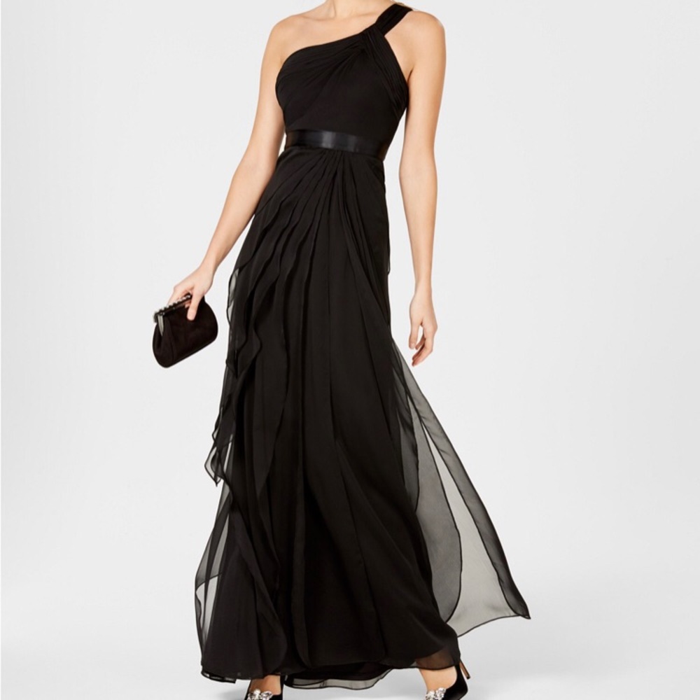 Adrianna Papell  one shoulder black dress